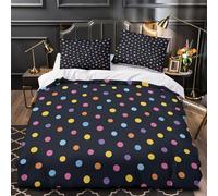 NJOFERDIN 3D Design Printed 3 Pieces Bedding Set Room Decor Ultra Colorful Polka Dots Comforter Cover Breathable Wrinkle-Resistant for Kids,Teens,Boys vibrant Retro Quilt Cover Double（200x200cm）