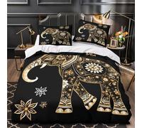 NJOFERDIN 3D Design Printed 3PCs Bedding Set Bedroom Decor Design Elephant Ornate Comforter Cover Easy Care Machine Washable for Teens,Youth,Boys Indian Folk Quilt Cover Double（200x200cm）