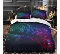 NJOFERDIN 3D Design Printed 3PCs Bedding Set Home Decor Ultra Gaming Keyboard Quilt Cover Breathable Machine Washable for Adults,Teenagers,Kids RGB Lighting Duvet Cover Single（135x200cm）