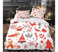 NJOFERDIN 3D Design Printed 3PCs Bedding Set Home Decor Zipper Closure Super Christmas Icons Duvet Cover Breathable Anti-allergic for Adults,Boys,Teenagers Red Festive Comforter Cover King（220x240cm）