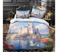 NJOFERDIN 3D Design Printed 3PCs Bedding Set Room Decor Super Castle Fantasy Comforter Cover Washable Hypoallergenic for Kids,Adults,Women Magic Fairy Tale Quilt Cover King（220x240cm）