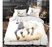 NJOFERDIN 3D Design Printed 3PCs Bedding Set White Horse Galloping Comforter Cover Home Decor Hidden Zipper Extra Soft Breathable for Teens,Boys,Girls istic Watercolor Duvet Cover King（220x240cm）