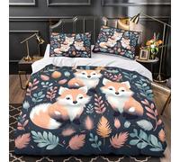 NJOFERDIN 3D Print 3 Pcs Bedding Set Bed Decor Hidden Zipper Super Foxes in Autumn Comforter Cover Washable Anti-allergic for Teens,Boys,Women Illustrated Woodland Quilt Cover Double（200x200cm）