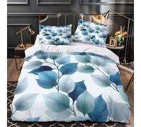 NJOFERDIN 3D Print 3-Piece Bedding Set Bedroom Decor Hidden Zipper Super Blue Leaves Comforter Cover Washable Hypoallergenic for Girls,Kids,Teenagers Modern Botanical Quilt Cover Double（200x200cm）