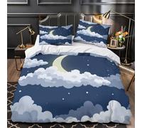 NJOFERDIN 3D Print 3-Piece Bedding Set Bedroom Decor Hidden Zipper Super Crescent Moon Comforter Cover Washable Hypoallergenic for Girls,Kids,Teenagers Night Sky Coon Quilt Cover King（220x240cm）