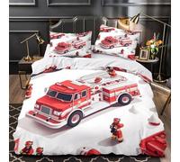 NJOFERDIN 3D Print 3 Pieces Bedding Set Bed Decor Hidden Zipper Extra Fire Truck Comforter Cover Hypoallergenic Machine Washable for Girls,Teens,Adults Isometric Coon Quilt Cover King（220x240cm）