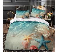 NJOFERDIN 3D Printed 3 Pcs Bedding Set Bed Decor Zipper Closure Design Super Soft Ocean Seashells Quilt Cover Washable Anti-allergic for Adults,Kids,Women Beach Decor Duvet Cover Single（140x200cm）