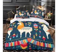 NJOFERDIN 3D Printed 3 Pcs Bedding Set Bed Decor Zipper Closure Design Ultra Llama Decor Quilt Cover Durable Machine Washable for Youth,Adults,Teens Colorful Folk Duvet Cover Double（200x200cm）