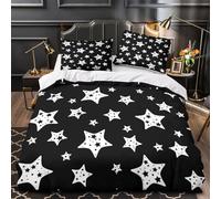 NJOFERDIN 3D Printed 3 Pcs Bedding Set Bed Decor Zipper Closure Ultra Star Quilt Cover Breathable Wrinkle-Resistant for Youth,Adults,Boys Black White Duvet Cover Single（140x200cm）