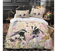 NJOFERDIN 3D Printed 3 Pcs Bedding Set Bedroom Decor Zipper Closure Super Badger Garden Comforter Cover Washable Wrinkle-Resistant for Teens,Boys,Women Wildlife Quilt Cover Single（140x200cm）