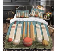 NJOFERDIN 3D Printed 3 Pcs Bedding Set Home Decor Design Cricket Bats Set Duvet Cover Washable Hotel Quality for Teenagers,Girls,Adults vintage Sport Comforter Cover King（220x240cm）