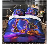 NJOFERDIN 3D Printed 3 Pcs Bedding Set Home Decor Extra Excavator Neon Glow Duvet Cover Hypoallergenic All Season for Adults,Children,Teens night Fantasy Comforter Cover King（220x240cm）