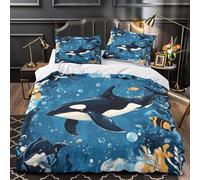 NJOFERDIN 3D Printed 3 Pcs Bedding Set Home Decor Hidden Zipper Design Orca Whale Duvet Cover Durable Breathable for Kids,Women,Teenagers Marine Life Comforter Cover Super king（260x220cm）