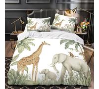 NJOFERDIN 3D Printed 3 Pcs Bedding Set Room Decor Design Ultra Jungle Animals Comforter Cover Hypoallergenic Breathable for Teens,Boys,Children Watercolor Safari Quilt Cover King（220x240cm）