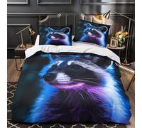 NJOFERDIN 3D Printed 3 Pcs Bedding Set Room Decor Zipper Closure Ultra Raccoon Face Glow Comforter Cover Breathable Hotel Quality for Youth,Teens,Adults neon Night Quilt Cover King（220x240cm）