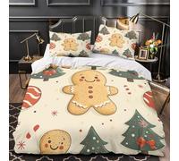 NJOFERDIN 3D Printed 3-Piece Bedding Set Room Decor Zipper Super Soft Gingerbread Man Comforter Cover Durable Machine Washable for Kids,Teens,Women Christmas Festive Quilt Cover Super king（260x220cm）