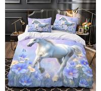 NJOFERDIN 3D Printed 3 Pieces Bedding Set Bed Decor Hidden Zipper Super Soft Magical White Horse Quilt Cover Washable Wrinkle-Resistant for Youth,Kids,Women Fantasy Duvet Cover King（220x240cm）
