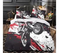 NJOFERDIN 3D Printed 3 Pieces Bedding Set Home Decor Hidden Zipper Extra Soft Motorbike Stunts Action Quilt Cover Washable All Season for Adults,Kids,Girls graphic Bold Duvet Cover Single（140x200cm）