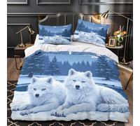 NJOFERDIN 3D Printed 3 Pieces Bedding Set Home Decor Zipper Closure Design Arctic Wolves Duvet Cover Durable Anti-allergic for Teenagers,Teens,Girls Winter Forest Comforter Cover Single（135x200cm）