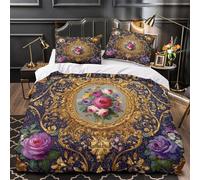NJOFERDIN 3D Printed 3 Pieces Bedding Set Room Decor Zipper Closure Ultra Soft Ornate Floral Quilt Cover Hypoallergenic Easy Care for Youth,Kids,Adults Baroque Decorative Duvet Cover King（220x240cm）