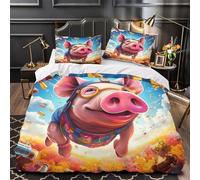 NJOFERDIN 3D Printed 3 Pieces Bedding Set Room Decor Zipper Closure Ultra Soft Pig Pilot Adventure Quilt Cover Hypoallergenic Easy Care for Youth,Kids,Adults Coon Fun Duvet Cover Single（135x200cm）