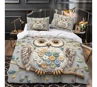 NJOFERDIN 3D Printed 3PCs Bedding Set Home Decor Hidden Zipper Extra Owl Decor Quilt Cover Hypoallergenic All Season for Girls,Boys,Adults Floral Owl Duvet Cover Single（135x200cm）
