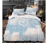 NJOFERDIN 3D Printed 3PCs Bedding Set Room Decor Hidden Zipper Super Soft Sky He Doodle Quilt Cover Durable All Season for Teens,Adults,Women pastel Grid Duvet Cover Single（140x200cm）