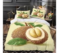NJOFERDIN Durian fruit 3D Digital Print Duvet Cover 3pc Premium Microfibre Easy Care Tropical exotic Quilt Cover 2 Pillowcases Concealed Zipper Bedding Couples Families Double（200x200cm）