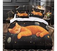 NJOFERDIN Sleeping cat 3D Digital Print Comforter Cover 3pcs 100% Microfibre Skin-Friendly Stain Cosmic dream Duvet Cover 2 Pillow Shams Zippered Closure Lightweight Family & Guests King（220x240cm）