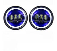 Njprmbq Motorcycle Headlight 2pcS Motorcycle 4.5 Inch Led Fog Light DRL Led Fog Halo Ring 30W Round Waterproof 4 1/2 Auxiliary Passing Lamp Accessories Head Light(A With Halo Blue)