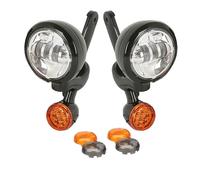 Njprmbq Motorcycle Headlight 4.5" DRL LED Auxiliary Spotlight For Passing Light Fog Light Brackets For Touring For Road For King Turn Signal Lights Head Light(A chrome set)
