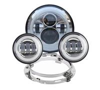 Njprmbq Motorcycle Headlight For Touring For Electra For Glide For Road King For Street For Glide 7inch LED Headlight White DRL 4.5inch Halo Fog Lights Adapter Ring Head Light(Chrome set with DRL)