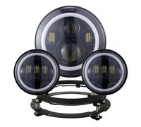 Njprmbq Motorcycle Headlight For Touring For Electra For Glide For Road King For Street For Glide 7inch LED Headlight White DRL 4.5inch Halo Fog Lights Adapter Ring Head Light(Black set with DRL)
