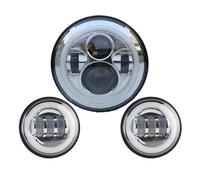 Njprmbq Motorcycle Headlight For Touring For Electra For Glide For Road King For Street For Glide 7inch LED Headlight White DRL 4.5inch Halo Fog Lights Adapter Ring Head Light(Chrome A with DRL)