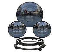 Njprmbq Motorcycle Headlight For Touring For Electra For Glide For Road King For Street For Glide 7inch LED Headlight White DRL 4.5inch Halo Fog Lights Adapter Ring Head Light(Black set not DRL)