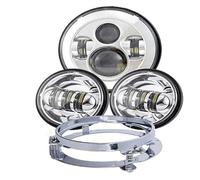 Njprmbq Motorcycle Headlight For Touring For Electra For Glide For Road King For Street For Glide 7inch LED Headlight White DRL 4.5inch Halo Fog Lights Adapter Ring Head Light(Chrome set not DRL)