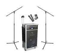 NJS Vonyx ST180 Portable PA System with Wireless Microphones, CD MP3 Bluetooth Battery Powered Speaker, Adjustable Mic Stands, Wireless Sound System for Events, Performances & Churches