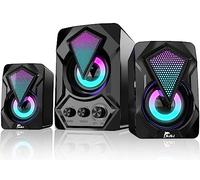 NJSJ PC Speakers with Subwoofer,USB-Powered Mini 2.1 Stereo Multimedia Speaker System with RGB Gaming LED Light up Wired 3.5mm Audio for Computer Laptop Monitor,Tablets,11W