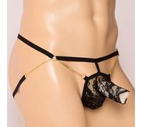 NJUDE Men Lace Underwear With Penis Sheath New Briefs Sexy Sheer Sissy Pouch Thongs Gay Panties T-Back Underpants Open Close JJ Sleeve