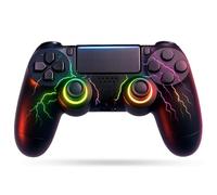 NK Controller for PS4/PC/Android - Wireless Controller with Dualshock, 6-Axis Function, 7 RGB LED Light Modes, Touch Panel, Headphone Input, Charging Cable Included - Black