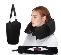 NK HealthCare Stuffable Travel Pillow, Stuffable Neck Pillow for Travel, Travel Neck Pillow Stuffed with Clothes Storage - No Extra Baggage Fees, Fits 5+ Days of Travel Essentials, No Filler (Black)