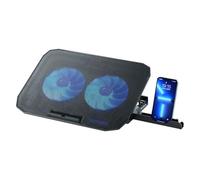 NK Portable Cooler Base - 12-17 Inch Laptop Fan with Adjustable Stand 5 Heights, 2 Quiet Fans, 2 USB Ports, Fast Cooling, Blue LED Light - Black
