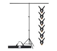 NK Professional Photography Background Stand 1.50 x 2 Meters, Adjustable and Retractable, 1 Tripod, 1 Interlocking Cross Bar, 6 x Sturdy Tweezers, 1 Portable Carry Bag