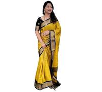 NK Textiles Women's Peacock Butta Woven Paithani Cotton Silk Saree with Tassels (30 COLORS), Mustard-black, One Size