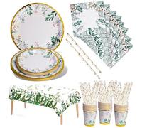 Nkaiso 121 Pcs Sage Green Paper Plates Cups and Napkin Set for 24 Guests