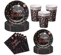 Nkaiso 50 Pcs Black and Rose Gold Birthday Plates and Napkins Set for 10