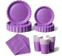 Nkaiso 50 Pcs Dark Purple Scalloped Paper Plates and Napkins Set for 10