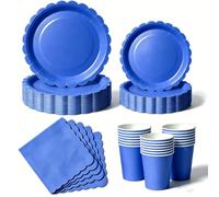 Nkaiso 50 Pcs Royal Blue Scalloped Paper Plates and Napkins Set for 10