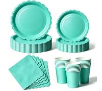 Nkaiso 50 Pcs Teal Scalloped Paper Plates and Napkins Set for 10