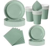 Nkaiso 50 Piece Sage Green Paper Plates and Napkins Set for 10 Guests | Party Tableware Set with 10x 9 & 10x 7 Inch Round Disposable Paper Plates, 10x Cups, 20x Napkins for Birthday BBQ Anniversary